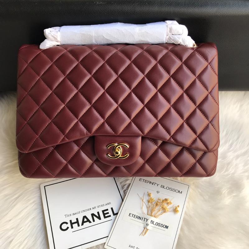 Chanel 2.55 Classic A58601 Sheepskin Gold Buckle Wine Red